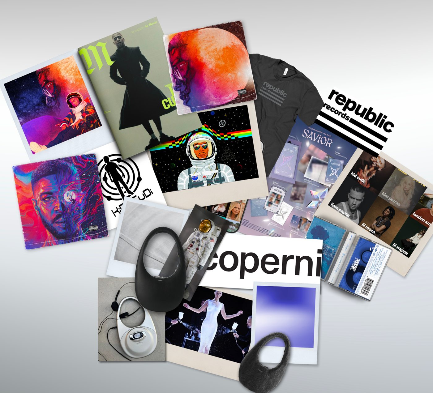 Mood board réunissant les univers de Kid Cudi, Republic Records et Coperni