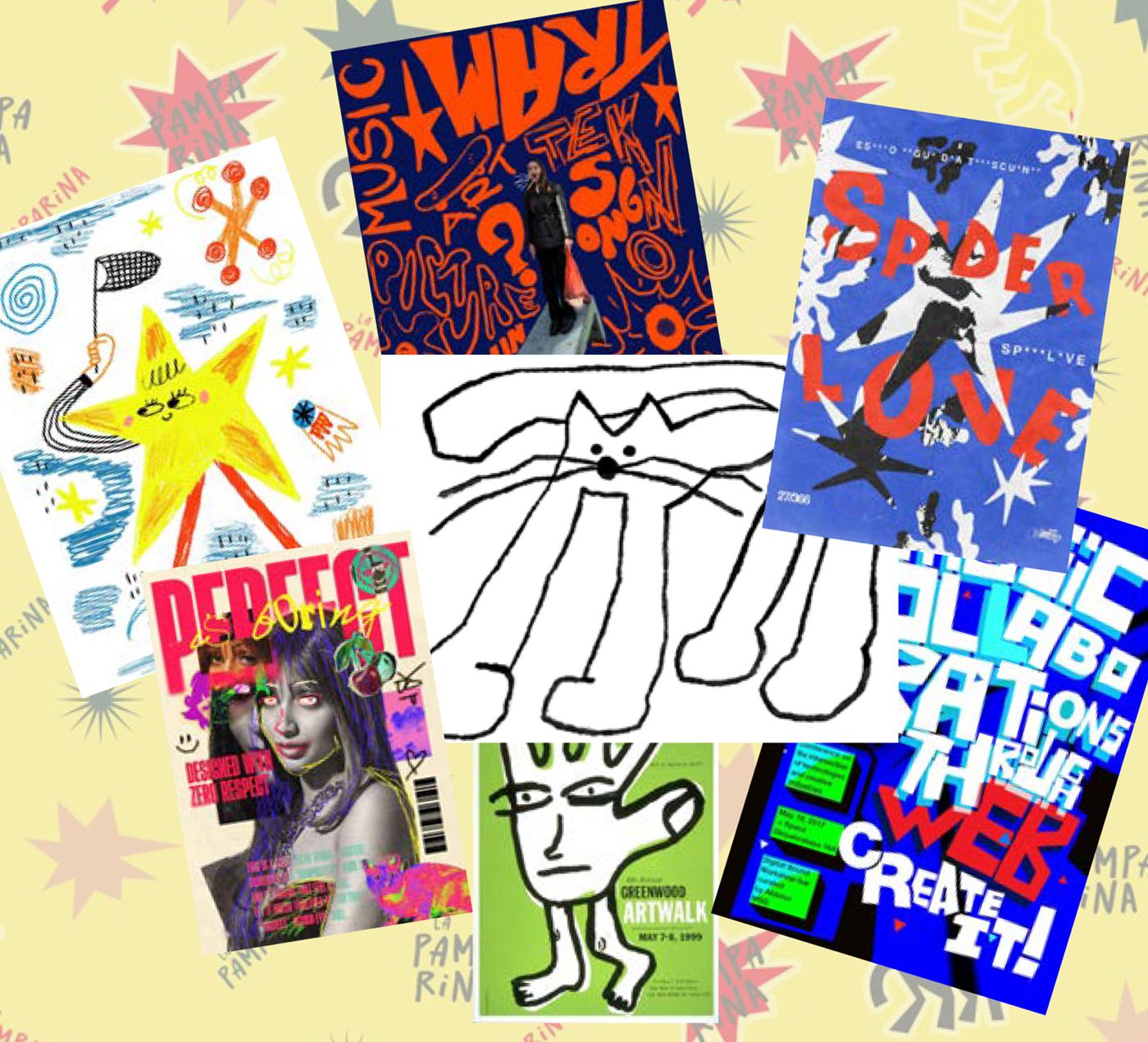 Mood board : illustrations dessinées à la main et visuels graphiques contrastés